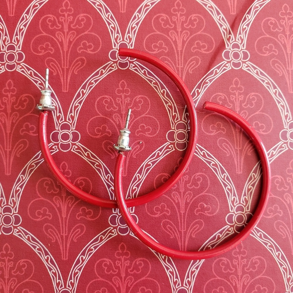 Red hoop earrings